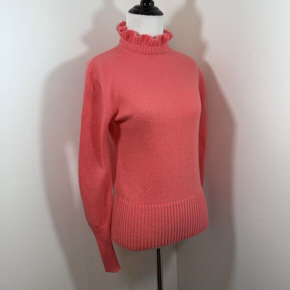 J. Crew Sweater XS Pink Lambswool Blend High Ruffle-Neck Pullover Ribbed Hem - Picture 2 of 11